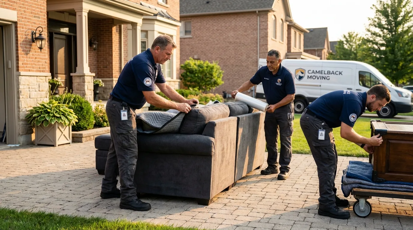 Large estate moving crew wrapping furniture in Hutchins, TX