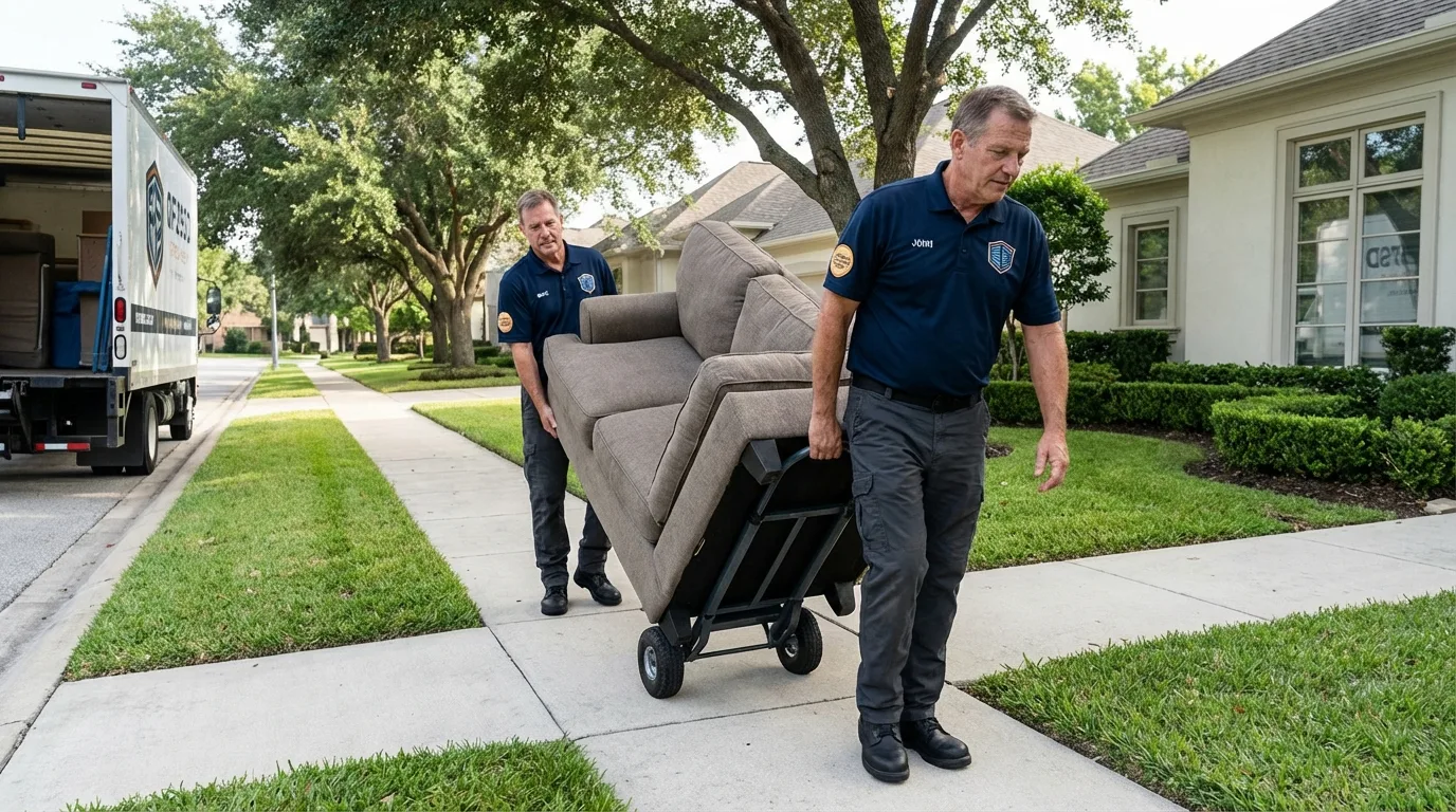 Local residential moving crew loading furniture in Hutchins, TX