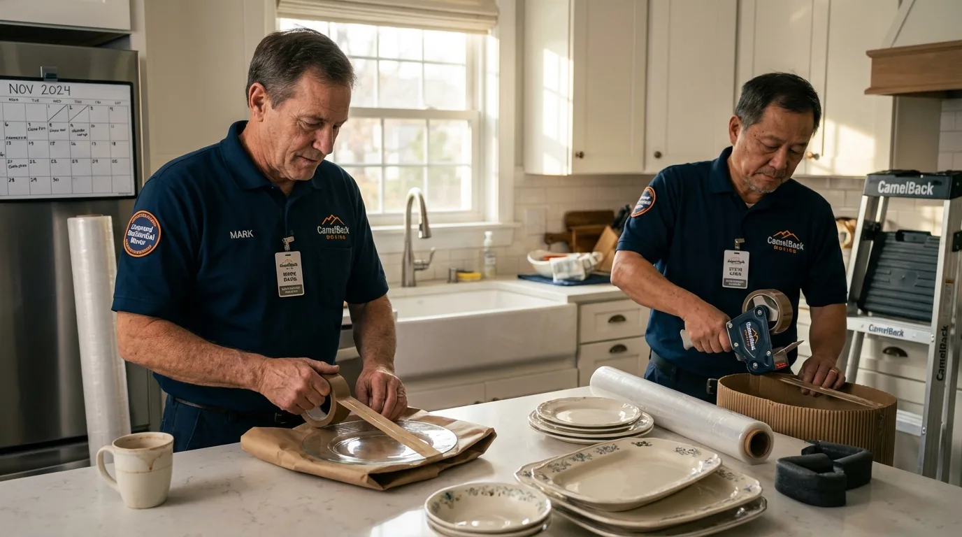Professional crew packing kitchen dishware in Hutchins, TX