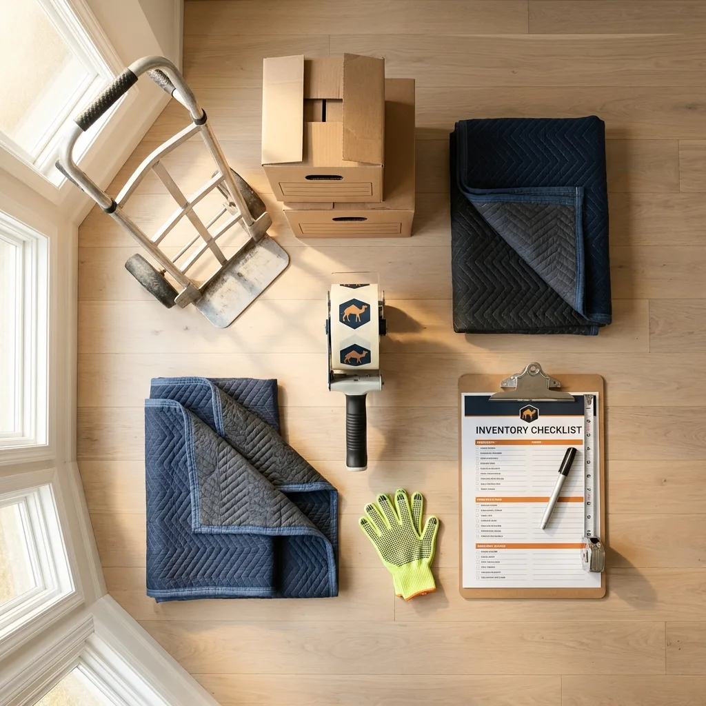 Professional moving supplies and packing materials layout for Hutchins residential relocations